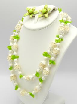 Vintage Green and White Necklace and Earrings