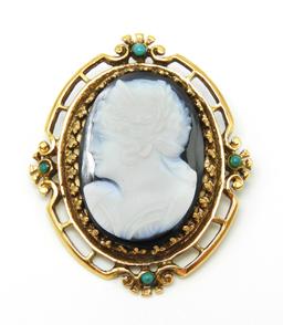 Vintage Black Glass Cameo Brooch