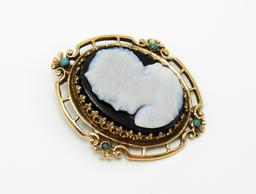 Vintage Black Glass Cameo Brooch