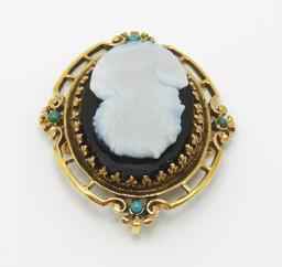 Vintage Black Glass Cameo Brooch