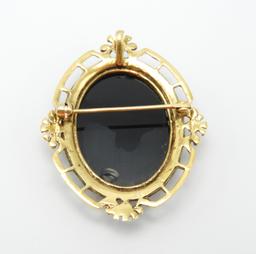 Vintage Black Glass Cameo Brooch