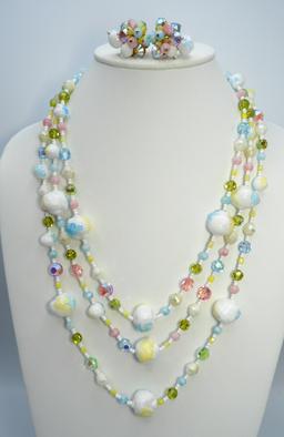 Vintage Stippled Bead Necklace and Earring Set
