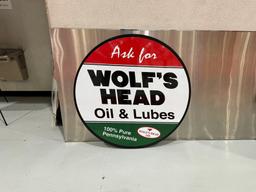 Wolf's Head Oil & Lubes Sign