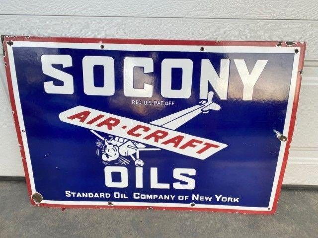 Porcelain Socony Oil Sign with Airplane