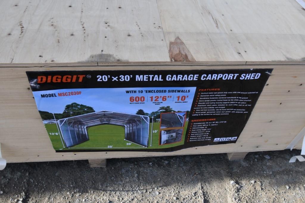 Diggit 20' x 30' Metal Garage Carport with 10' Enclosed Sidewalls