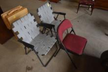 2 Outdoor Chairs and Metal Folding Chair