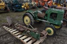 John Deere A Tractor with Sickle Bar Mower and Single Bottom Plow