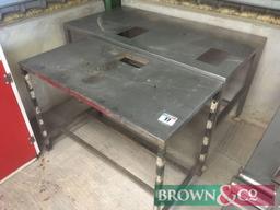 Pair of stainless steel topped factory tables