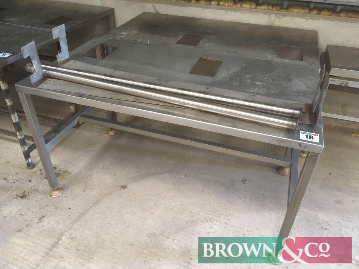 Pair of stainless steel topped factory tables