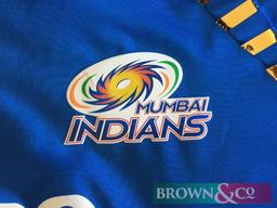 Mumbai Indians cricket team shirt from the 2011 IPL season signed by Sachin Tendulkar. Kindly