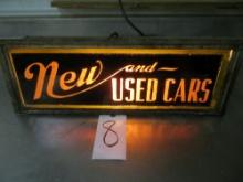 New and Used Cars electric light sign, rare and works