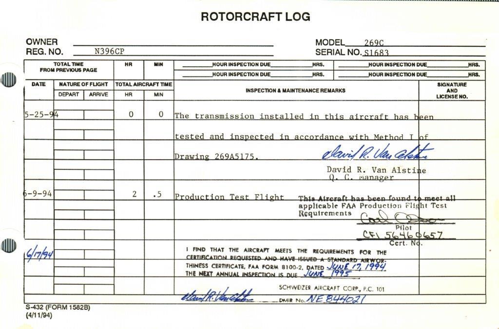 1994 SCHWEIZER 269C HELICOPTER N-396CP S/N S1683