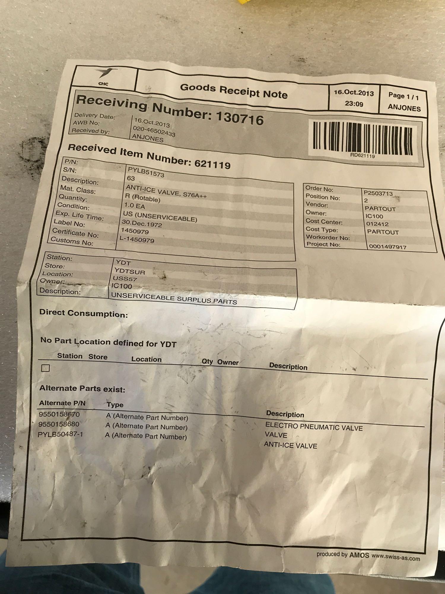 S76 ANTI-ICE VALVES PYLB 51573 (BOTH REPAIRABLE/REMOVED FROM TEAR DOWNS)