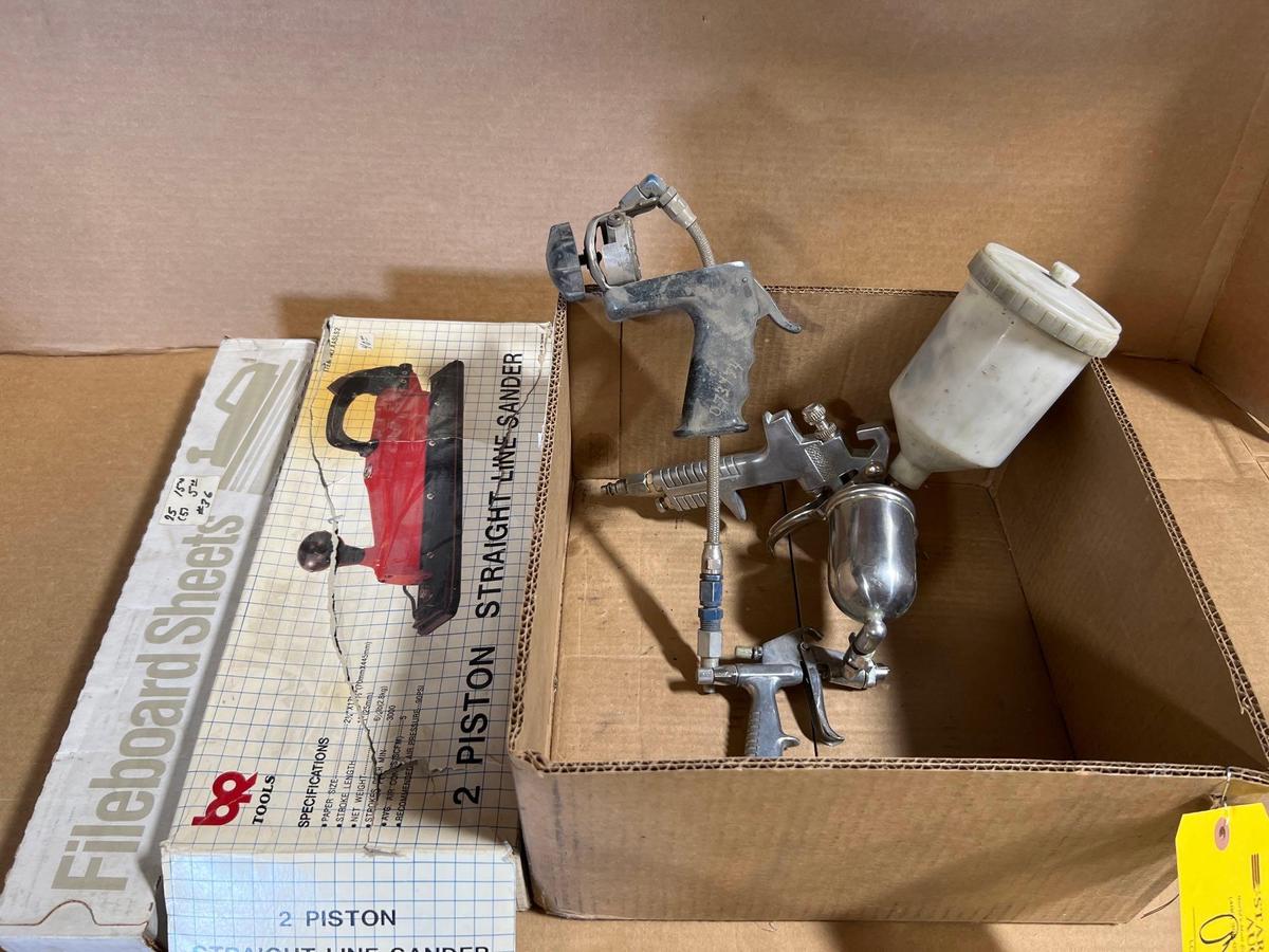 LOT OF PAINT GUNS & PNEUMATIC INLINE SANDER