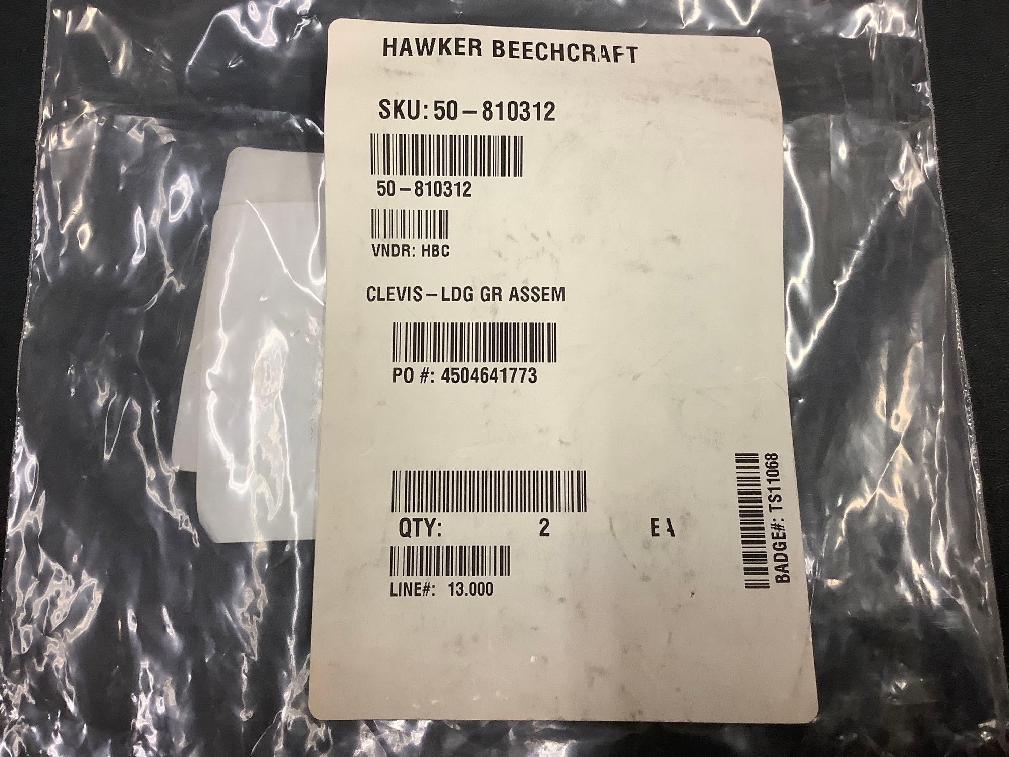 BOX OF NEW KING AIR LANDING GEAR INVENTORY CLEVIS 50-810312, WHEEL CAP 5011293, DOWN HOOK 50-810315,