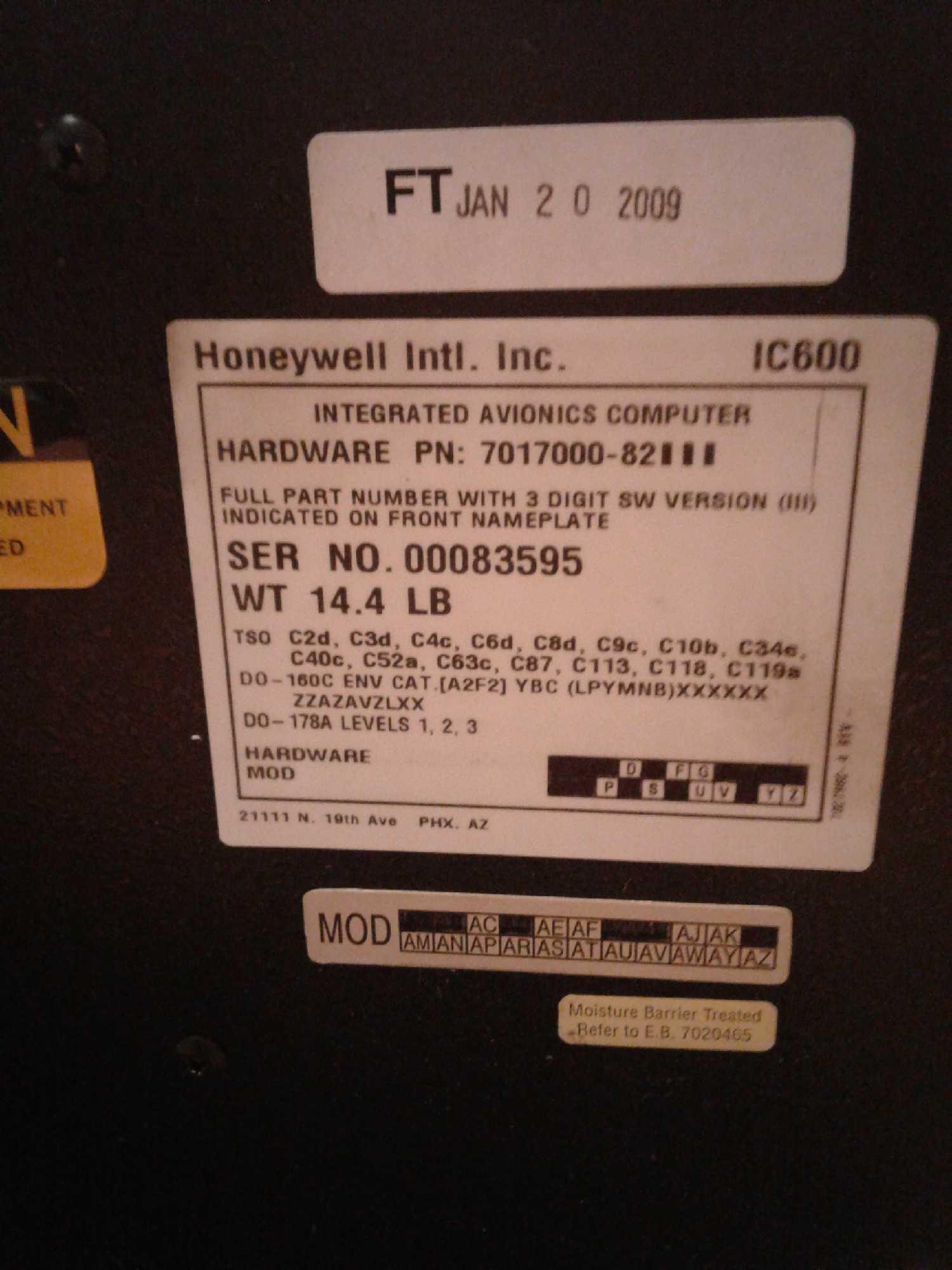 HONEYWELL IC600 AVIONICS COMPUTER 7017000-82224 (MODIFIED) S/N 00083595