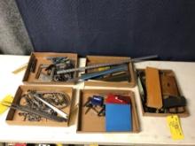 BOXES OF PRECISION TOOLS, RULERS, PRECISION LEVEL, ETC