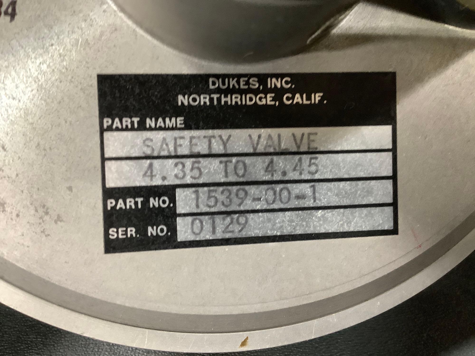 DUKES SAFETY/OUTFLOW VALVES 1539-00-1 (REPAIRED/SOME WITH MANUFACTURES TEST SHEET)