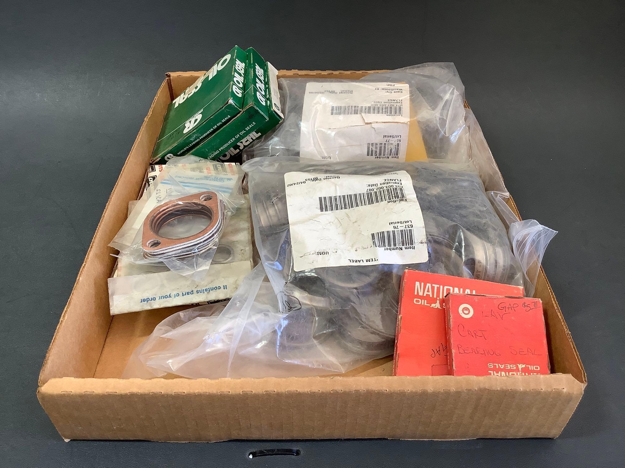 BOXES OF NEW & USED PUSH ROD HOUSINGS, COPPER GASKETS, VALVE SPRINGS & SEATS & SPECIALTY HARDWARE