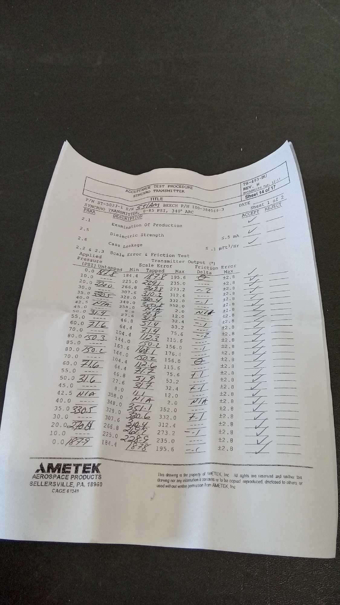 KING AIR TORQUE PRESSURE TRANSMITTER 100-384049-3 ALT# ST-502J-1 (OVERHAULED)