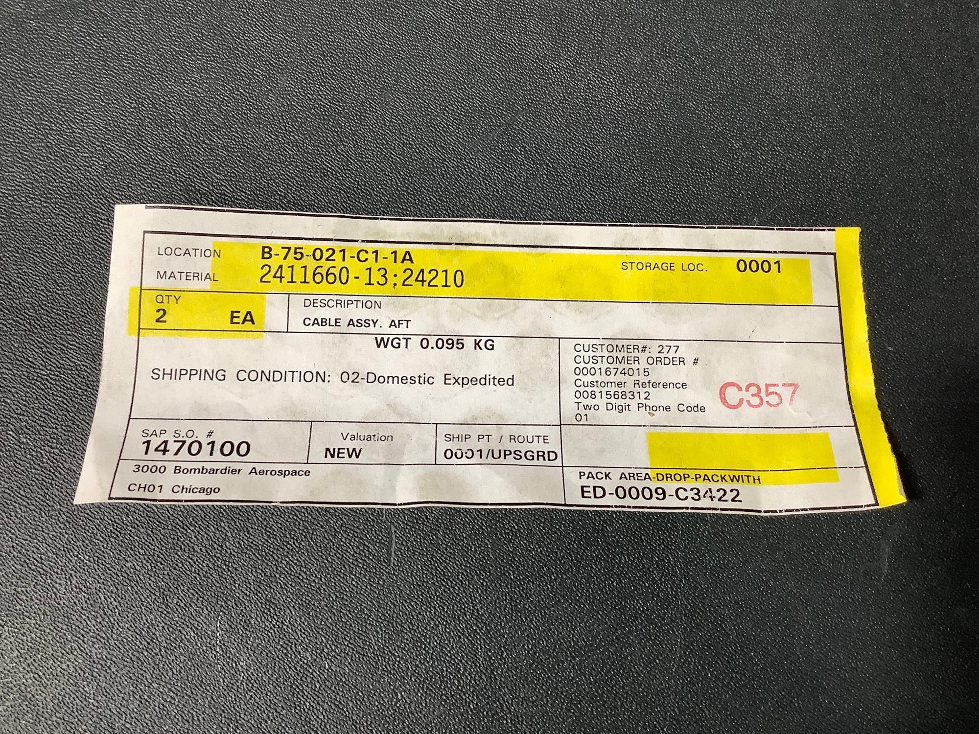 NEW LEARJET CABLES 5415542-26, -23, 2411660-13 & -34 & -16, & 6015550-003HP