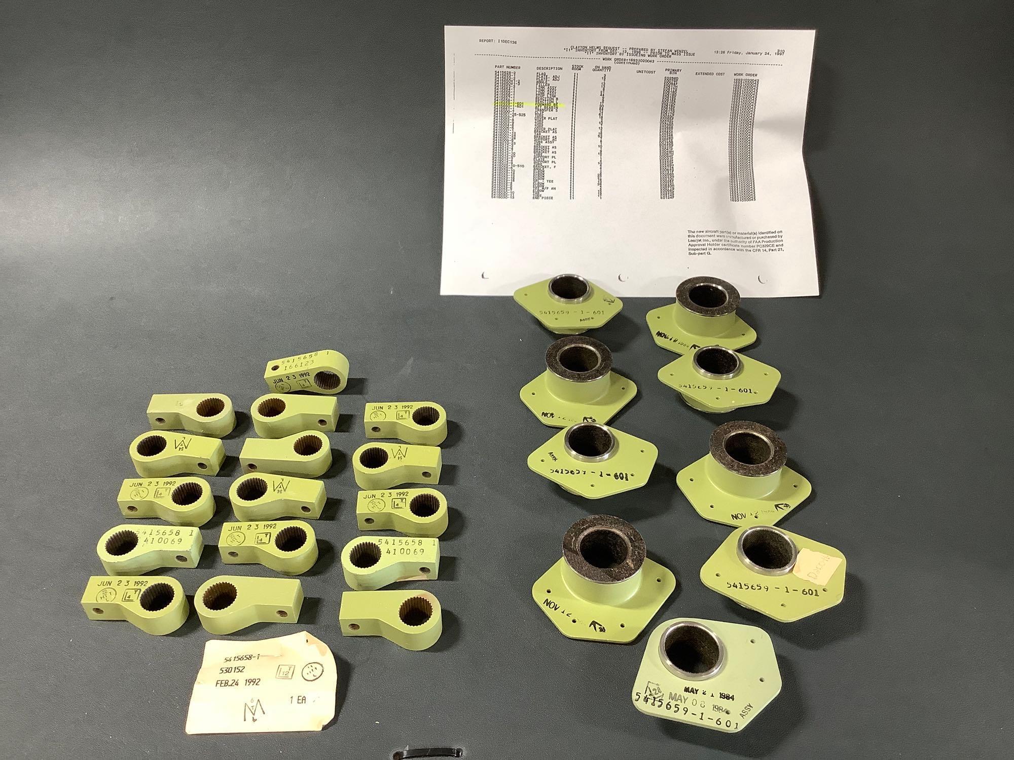 NEW LEAR 35/60 FITTINGS 5411528-13, LEVERS 5415553-1, BEARING SUPPORTS 5415659-1-601 & ARM 5415658-1