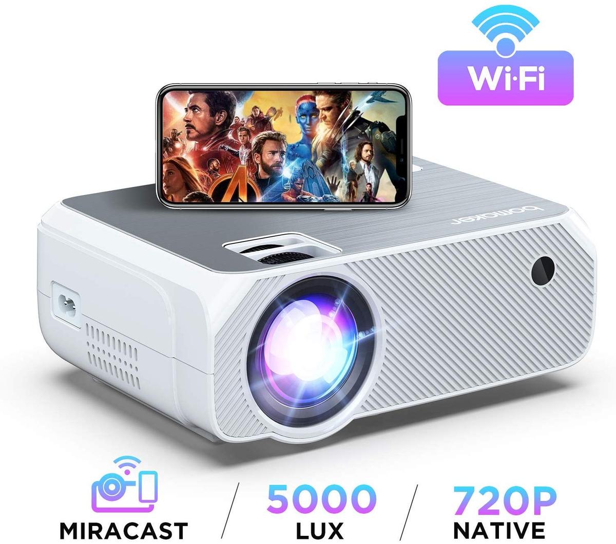 Bomaker Wi-Fi Mini HDMI Projector, Upgraded 5000 Lux- White