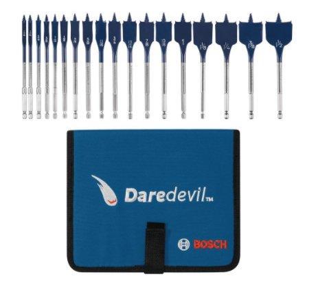 Bosch DSB5018P 18 Piece Full Thread Tip Speed Wave Daredevil Spade Bits (Includes Folding Case)