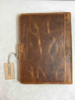 Leather Portfolio for Men and Women - Multi Pocket Padfolio Folder (Brown Crazy Horse)