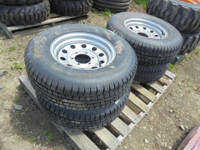 (4) ST225/75R15 Trailer Tires On 6 Bolt Rims, Unused