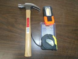 Hammer, Work Light, Tape Measure Bundle