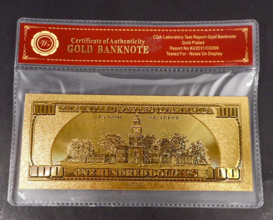 COLLECTIBLE ONE HUNDRED DOLLAR GOLD BANKNOTE W/ COA