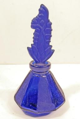 COBALT BLUE GLASS DIAMOND SHAPED PERFUME BOTTLE W/ STOPPER