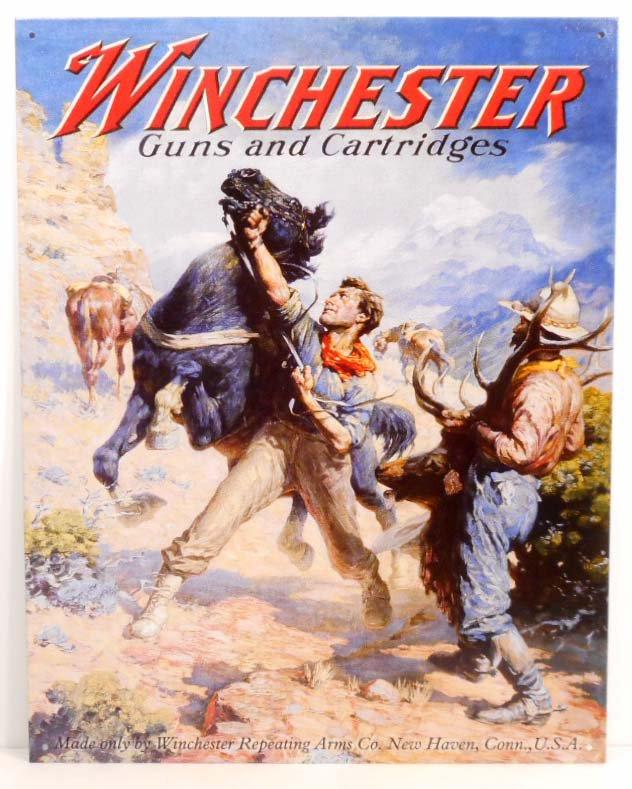 WINCHESTER GUNS AND CARTRIDGES METAL ADVERTISING SIGN - 12.5X16