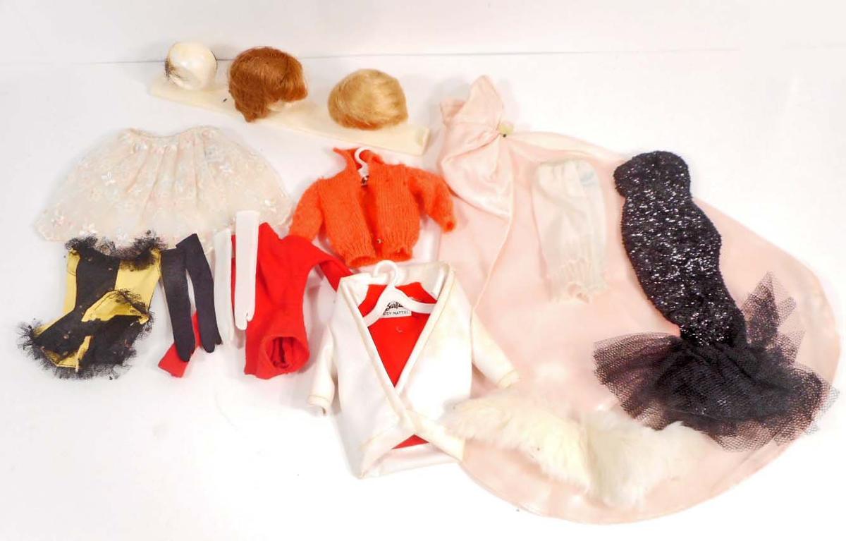 LOT OF VINTAGE BARBIE CLOTHES AND WIGS