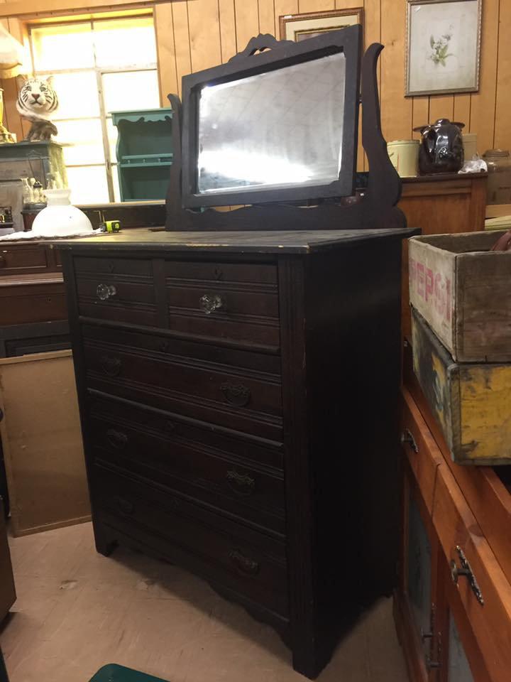 ANTIQUE HIGH BOY DRESSER W/ MIRROR