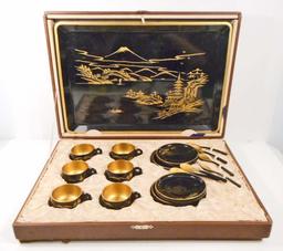 VINTAGE BLACK & GOLD SAKI SET IN CASE