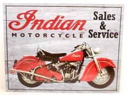 INDIAN MOTORCYCLES SALES AND SERVICE METAL ADVERTISING SIGN - 12.5X16