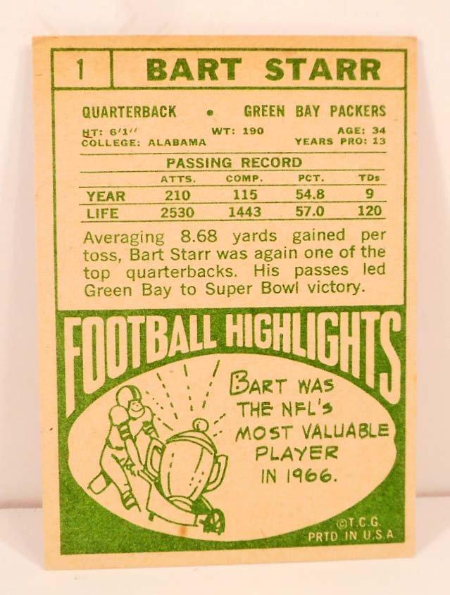 1968 TOPPS BART STARR #1 FOOTBALL CARD