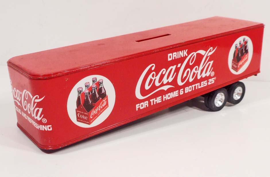 VINTAGE ERTL COCA-COLA ADVERTISING SEMI TRAILER COIN BANK