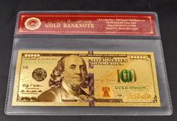 99.9% 24K ONE HUNDRED DOLLAR GOLD BANKNOTE W/COA