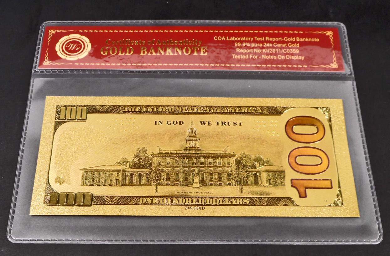 99.9% 24K ONE HUNDRED DOLLAR GOLD BANKNOTE W/COA