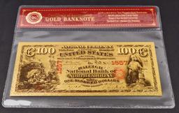 99.9% 24K ONE HUNDRED DOLLAR GOLD BANKNOTE W/COA