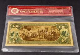 99.9% 24K ONE HUNDRED DOLLAR GOLD BANKNOTE W/COA