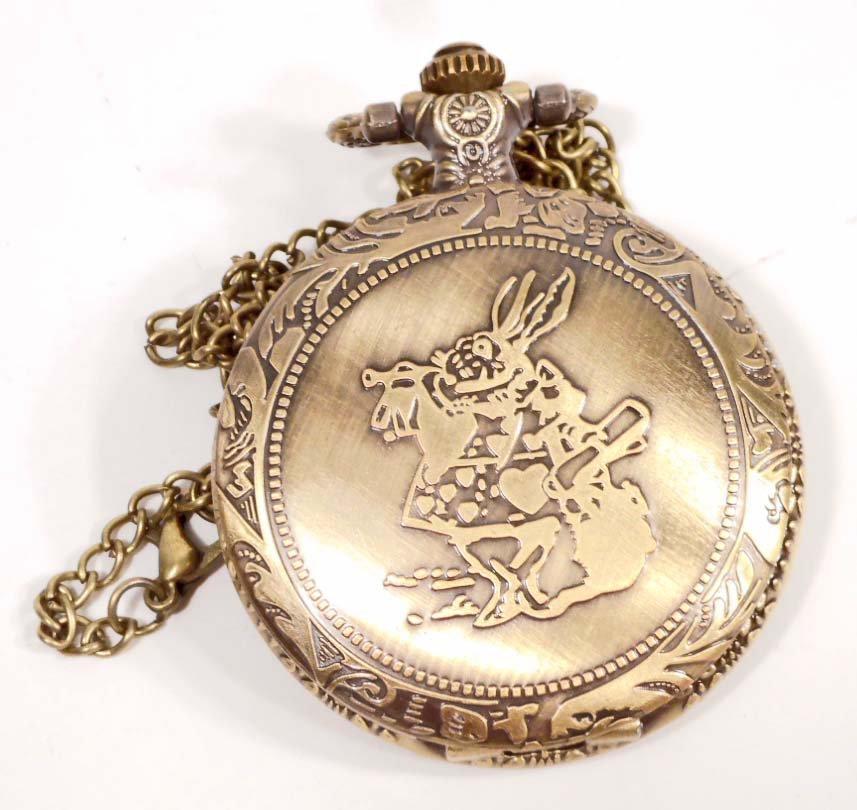 ALICE IN WONDERLAND RABBIT POCKET WATCH W/ CHAIN