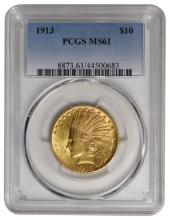 1913 $10 Indian Head Eagle Gold Coin PCGS MS61