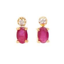 Plated 18KT Yellow Gold 1.32ctw Ruby and Diamond Earrings