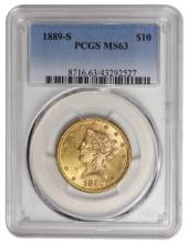 1889-S $10 Liberty Head Eagle Gold Coin PCGS MS63