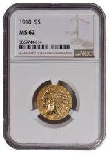 1910 $5 Indian Head Half Eagle Gold Coin NGC MS62