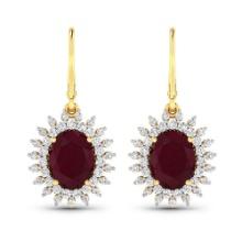 14KT Yellow Gold 4.60ctw Ruby and Diamond Earrings